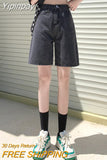 Yipinpay High Waisted Black Shorts Jeans Women Y2k Summer Female Vintage Blue Straight Denim Short Korean Casual Knee Length Pants