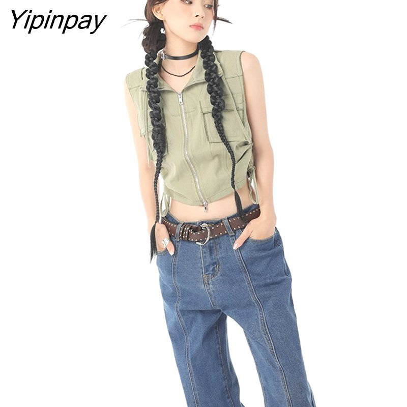 Yipinpay Autumn Winter Stretch High Waist Wide Leg Jeans Woman Blue Casual
