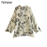 Yipinpay Summer Women Floral Printed Thin Blouses Shirt 2023 Translucent Material Turn Down Collar Tops Single Breasted T-Shirts