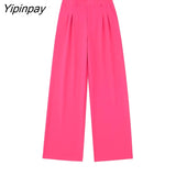 Yipinpay 2023 Women Solid Blazer Pant Sets Spring Autumn Long Sleeve Office Outfits Double Breasted Jacket Zipper Trouser Outwear