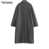 Yipinpay Elegant Ladies Loose Woolen Coat 2023 Winter Simple Double Breasted Long Sleeve Outwear Warm Basic Female Fashion Overcoat