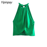 Yipinpay 2pcs 2023 Women Pants Shirts Sets Sleeveless Halter Collar Camisole+Wide Leg High Waist Trouser Causal Outwear