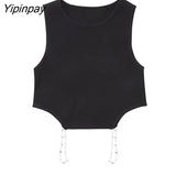 Yipinpay Sexy Summer Women Hollow Out Kintted Sets 2023 Causal O-neck Sleeveless Tops High Waist Straight Skirts Elegant Outwear