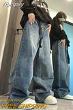 Yipinpay Baggy Femme Jeans Y2K Dark Blue Brown High Waist Streetwear 90S Baggy Trousers Women Pants Straight Wide Leg Pants