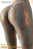 Yipinpay Women Casual Fashion 2023 Casual Snakeskin Print Bronzing High Waist Butt Lifting Tummy Control Yoga Pants Sexy Pants Trouser