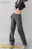 yipinpay Woman Cargo Pants High Waist Vintage Straight Trouser America Streetwear Harajuku Grey Casual Drawstring Cargo Sweat Pants