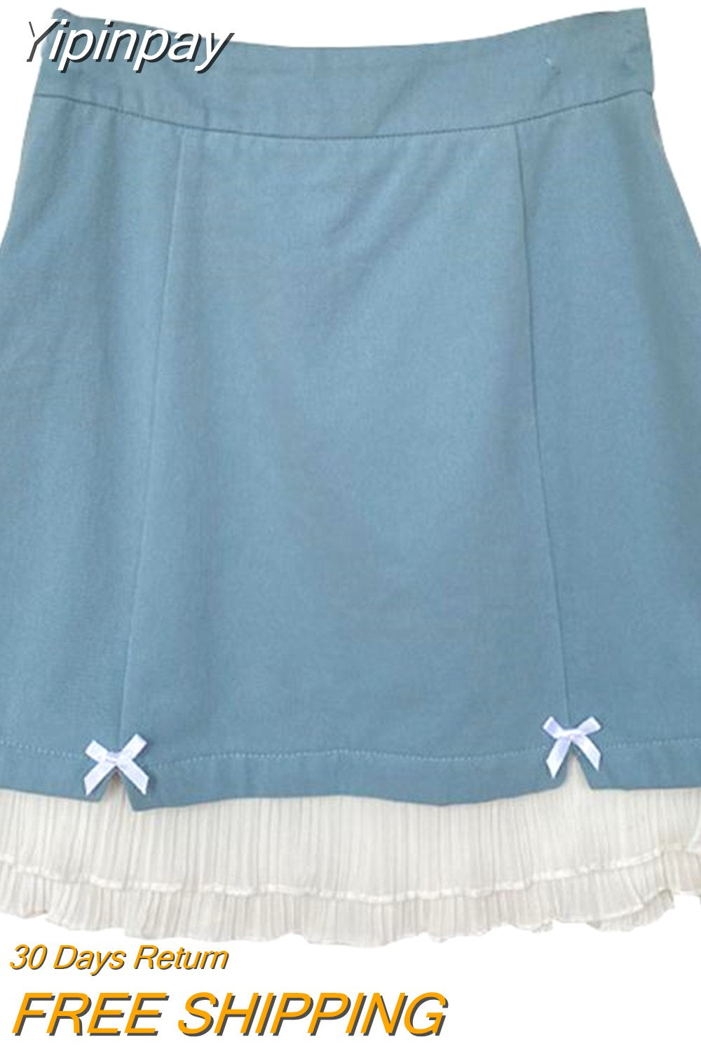 Yipinpay Kawaii Lolita Blue Mini Skirt Women Japanese Sweet Cute Ruffle Bow Patchwork Fairycore High Waist Short Skirt Soft Girl