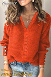 Yipinpay autumn and winter new lace V-neck coat head sweater ladies loose long sleeve solid color sweater pullover tops