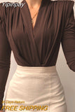 Yipinpay Autumn Black Long Sleeve Bodysuit Women Tops 2023 V Neck Bodycon Sexy Body Overalls Femme Elegant Night Party Bodysuits