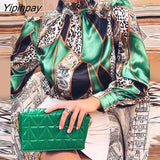 Yipinpay Women Fashion Elegant All Over Print Long Puff Sleeves Basic Lace Up Formal Blouses Tops