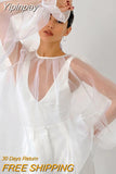 Yipinpay Transparent Organza Blouse Women Party Puff Sleeve Tops Summer See Through Tops Vacation Female Lace-Up Loose Blouse
