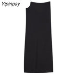 Yipinpay Sexy Summer Women Hollow Out Kintted Sets 2023 Causal O-neck Sleeveless Tops High Waist Straight Skirts Elegant Outwear