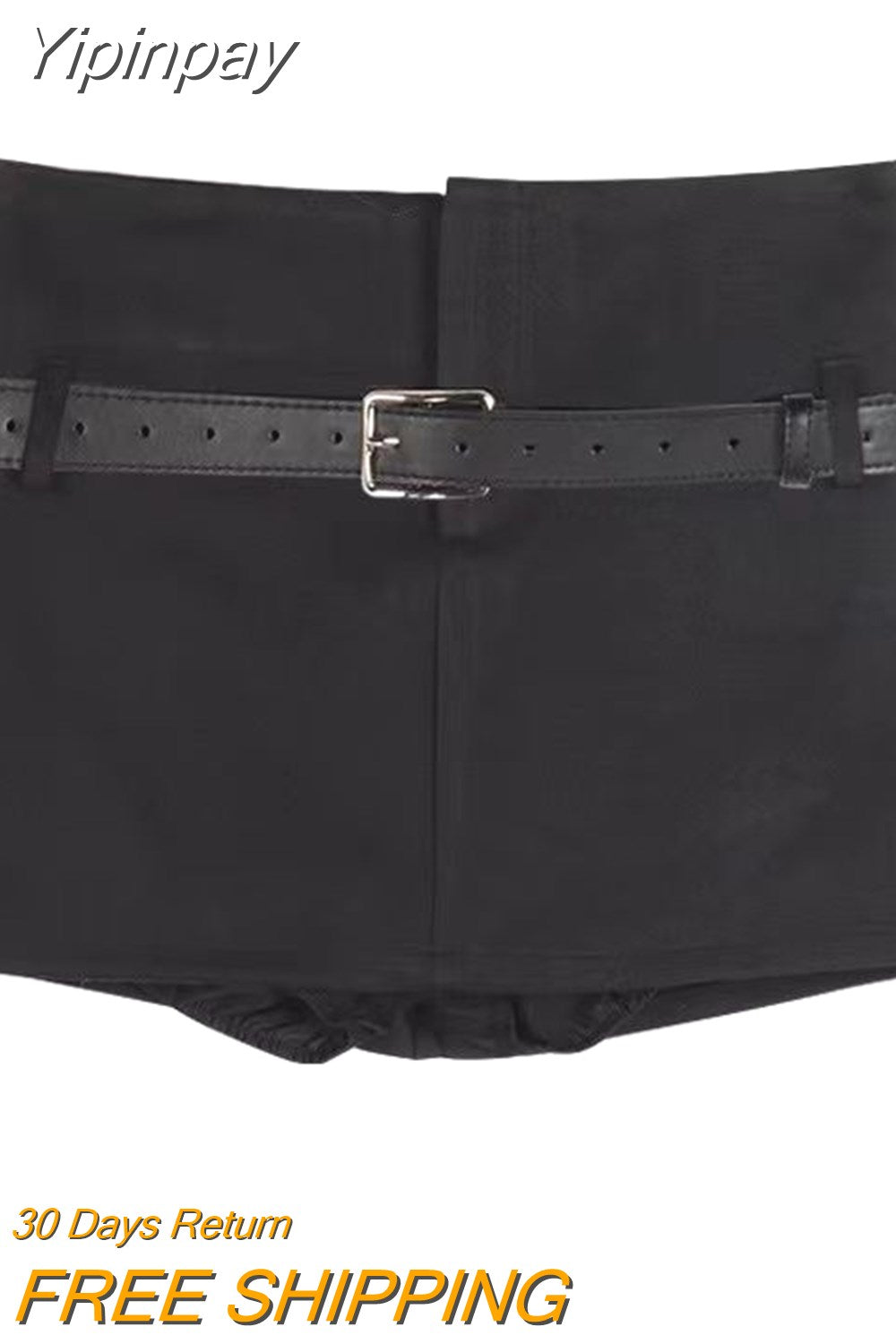 Yipinpay Sexy Black Mini Skirt with Shorts 2023 Fashion Women Trending Low Waist Belt Patchwork Slim Pencil Mini Skirt Y2k Skort