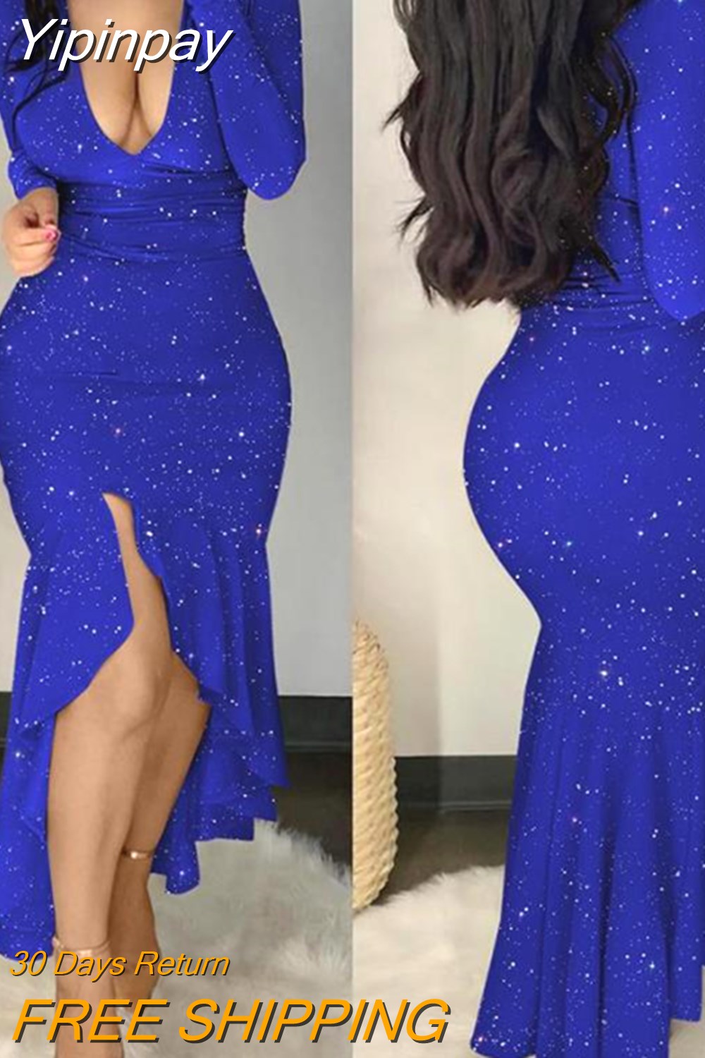 Yipinpay Contrast Sequin One Shoulder Mermaid Dress Elegant Dresses for Women Casual New Fashion 2023 Casual