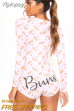 Yipinpay Women Long Sleeve Print Jumpsuit Fashion Loungewear for Female Autumn V-Neck Buttons Romper Ladies Sleepwear Playsuit S-2XL