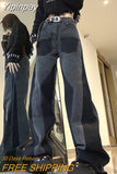 Yipinpay Street Retro Multiple Pockets High Waist Thin Irregular Straight Baggy Jeans Women Autumn Winter Black Wide Leg Pants