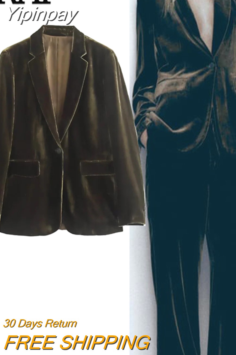 Yipinpay Velvet Blazer Women Office Elegant Female Blazer Long Sleeve Vintage Winter Jackets 2023 Woman Business Casual Women Outfit