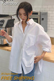 Yipinpay 2023 Spring Autumn Women Shirts White Plain Loose Oversized Blouses Female Tops Loose BF Korean Style Blusas Pockets