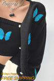 Yipinpay Embroidered Butterfly Cardigan Set Women Korean Slim Lantern Sleeve Sweater New Knitted Cardigan Jacket Camis Female