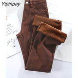 Yipinpay Winter Warm High Waist High Elastic Thickened Mini Flare Jeans Woman Lengthened Plus Velvet