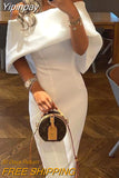 Yipinpay Women Solid Elegant  Off   Shoulder Midi Bodycon Party Formal White Dress
