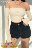 Yipinpay Female Crop Tops Solid Color Boat Neck Blouse Pullover With Long Sleeves For Summer Apricot/Black/White/Green/Purple Casual