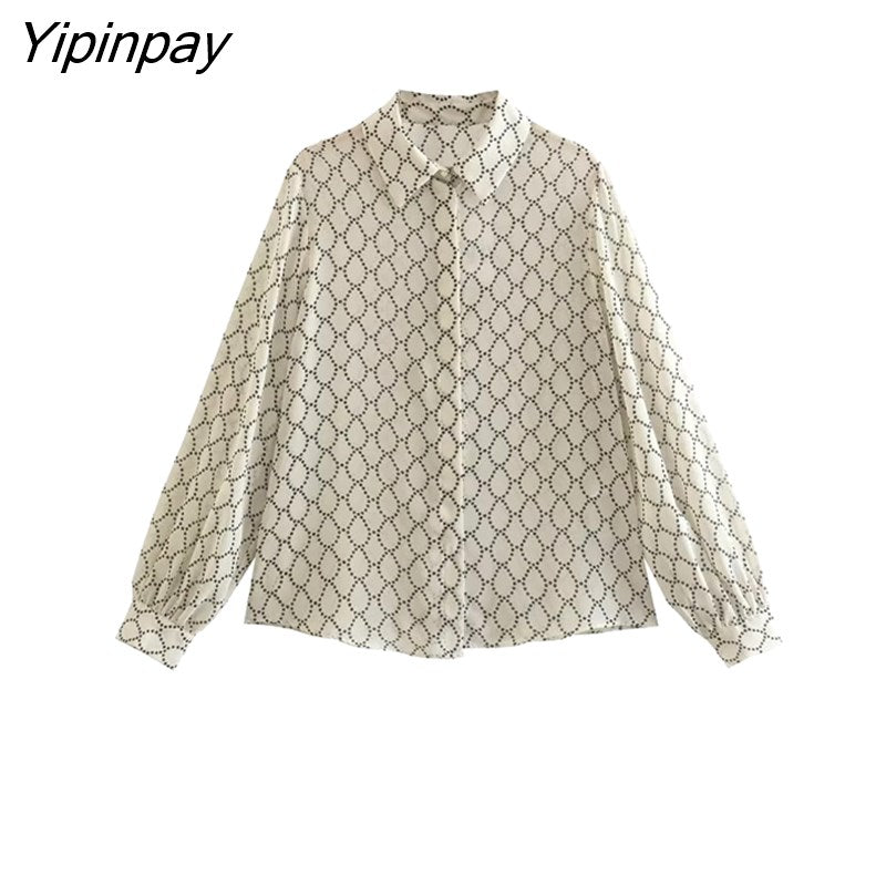 Yipinpay Women Summer Fashion Geometric Skirts Sets With Belt 2023 Female Elegant Single Breasted Shirts Mid-Calf A-Line kirts