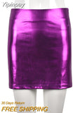 Yipinpay Women Side Zipper Bodycon Mini Skirt Metallic Glitter Wetlook Patent Party Pole Dancing Clubwear Bright Dance Skirts 2023 Spring