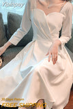 Yipinpay White Long Dress Women Elegant Chic Pearl Spaghetti Strap Prom Dress 2023 Autumn Casual Long Sleeve Evening Party Dress