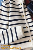 Yipinpay Spring Black White Striped Knitted Cardigan Women Sueter Long Sleeve Sweater Mujer Red Cropped Cardigan Coat Casual