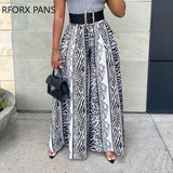 Yipinpay Women Pants Black & White Abstract Patterns Print Wide Leg High Waist Pants for Women 2023