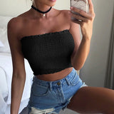 yipinpay Top Women Sexy Top Strapless Tube Top Off Shoulder Tank Tops Black Slim Sleeveless Vest Ruched Crop Top Club Y2K Clothes