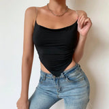Yipinpay Sexy Backless Diamond Drill Irregular Hem Shiny Chain Straps Back Lace-Up Bow knot tied Cropped Top