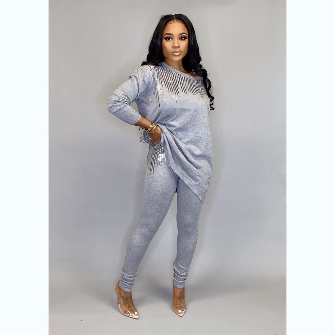 Yipinpay Winter Women Sets Full Sleeve Sequined Top + Pants Suits Two Piece Set Casual Tracksuits Loose Fitness Streetwear Outfits
