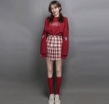 Yipinpay Winter Two pieces sets Women Set Korean Loose Hooded Hoodies+Plaid Skirt Preppy style Plus velvet nsemble femme 2 pièces