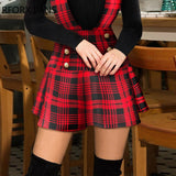 Yipinpay Women Button Design Plaid Suspender Dress Sweet Dress for Women