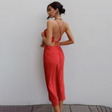 Yipinpay MO Fashion Backless Satin Slim Maxi Dresses Women New Casual Sleeveless Bandage Dress Female Sexy Party Wear Vestidos