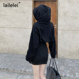 Yipinpay Sweatshirt Knitted Dress Mini Black Long Sleeve Cotton Winter Vestido Corto Casual Korean Harajuku Fall 2023 Robe Femme