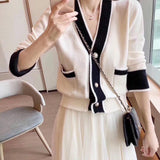 Yipinpay Cropped Cardigan Gilet Femme Manche Longue Black White v Neck Sueter Mujer Invierno 2023 Fall Harajuku Sweater Korean