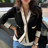 Yipinpay Cropped Cardigan Gilet Femme Manche Longue Black White v Neck Sueter Mujer Invierno 2023 Fall Harajuku Sweater Korean