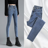 Yipinpay High Waist Jeans Autumn Winter Pencil Pants Denim Buttons Ladies Jeans Trousers High Elasticity Jean Femme
