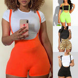 Yipinpay Fashion Womens Spandex Bib Shorts 2023 Summer Casual Solid Color High Waist Rompers Trousers