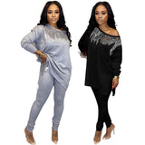 Yipinpay Winter Women Sets Full Sleeve Sequined Top + Pants Suits Two Piece Set Casual Tracksuits Loose Fitness Streetwear Outfits