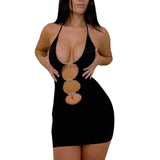 Yipinpay Chain Cutout Halter Black Bodycon Dress Summer Fashion Women Backless Tied Wrap Mini Dress Club Party Clothes