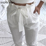 Yipinpay Waist Broderie Lace Casual Pants