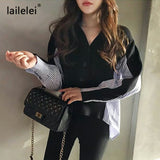 Yipinpay Patchwork Sweater Button Cardigan Laine Lovely Jumper V Neck Black Grey Sweaters Casual Women Autumn Knitting Stripe Tops