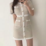 Yipinpay Button Knitted Dress Sexy Mini O-Neck Vestido Curto Korean Summer Party Elegant Black Sweet Spring 2023 vetement femme