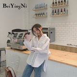 Yipinpay 2023 Spring Autumn Women Shirts White Plain Loose Oversized Blouses Female Tops Loose BF Korean Style Blusas Pockets