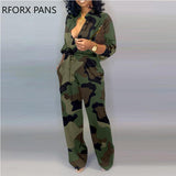 Yipinpay Neck Camouflage Print Buttoned Jumpsuit Women Jumpsuit
