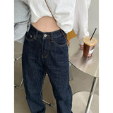 yipinpay High Waist Women Blue Jeans Korean Fashion Streetwear Wide Leg Jean Female Denim Trouser Straight Baggy Mom Denim Pants